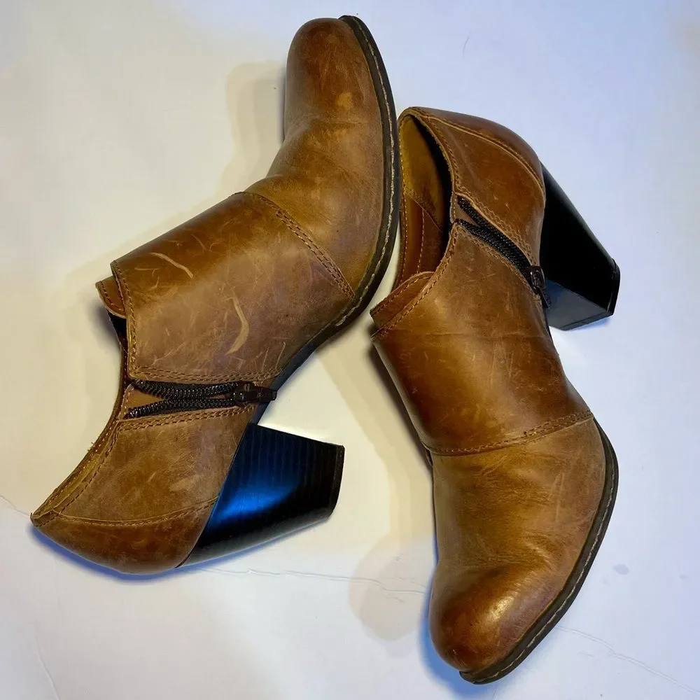 Born Women's Brown Leather Ankle Booties with Buckles